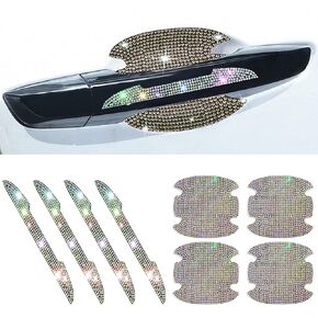 8Pcs Bling Rhinestone Car Door Handle Stickers Protector, Trim Auto Door Entry Guard Bling Stickers Car Accessories for Women and Men, Universal Car Accessories for All Cars (Red)
