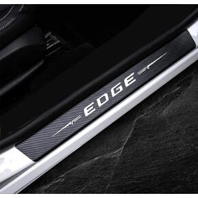 4Pcs Edge Door Sill Protector Reflective 4D Carbon Fiber Sticker Decoration Door Entry Guard Door Sill Scuff Plate Stickers Accessories Compatible for Edge(White)