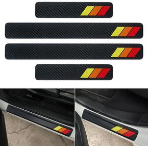 MOCHENT Tricolor Door Sill Protectors for Toyota Tacoma TRD 4Runner Tundra Rav4 Highlander Accessories, Carbon Fiber Front/Rear Door Sill Plate Guard, Retro Stripe Door Entry Guard Stickers(4 Pcs)