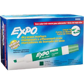 أقلام التحديد الجافة ذات الرائحة المنخفضة من EXPO، طرف إزميل، أسود، 12 قطعة