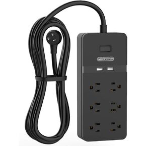 25 ft Extension Cord Flat Plug, NTONPOWER 8 Outlet Surge Protector Power Strip with USB Ports, 1080 Joules, 15A Circuit Breaker, Wall Mount for Home Office Workshop or Garage, ETL Listed, White