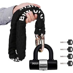 BIGLUFU Motorcycle Lock Chain Locks Heavy Duty, 120cm/4ft Long, Cut Proof 10mm Thick Colorful Square Chains with 4Keys 16mm U Lock, Ideal for Motorcycles, Motorbike, Bike, Generator, Gates