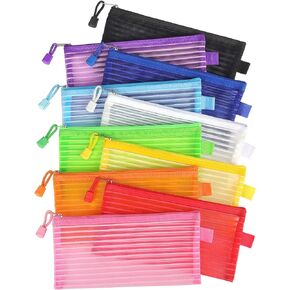 Tamaki 10 Pack Zipper Mesh Pouch Pencil Pouch Multicolor Pen Bag Multipurpose for Office Supplies Travel Storage Bags, 10 Colors