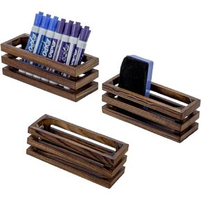 MyGift 7 Inch Whitewashed Wood Magnetic Office Supplies Storage Crates, Rustic Pencil and Whiteboard Accessories Holder Organizer Baskets, Set of 3