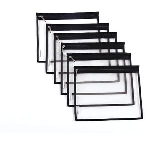 Multi-purpose Water Resisitant Clear PVC Organizer Bag Pouch with Zipper Closure 6-pack