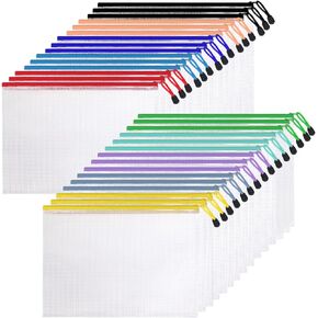 WEGOUP 30 Pcs Mesh Zipper Pouches, 10 Colors, A4 Size, Polyvinyl Chloride (PVC) Material, Office, School, Organization, Puzzle, Board, Games and Storage