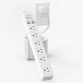10 Ft Power Strip Surge Protector - 7 Outlets 4 USB Ports (2 USB C), Maxpw Ultra Thin Flat Extension Cord & Flat Plug, 1700 Joules, Wall Mount, Desk Charging Station for Home Office Dorm, Black