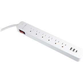 قطاع طاقة حامي من زيادة التيار بطول 6 أقدام | 6 منافذ تيار متردد مع 3 منافذ شحن USB (A، C) | أضواء مؤشر LED لسلك تمديد بطول 6 أقدام | المكونات المسطحة | للمنزل والسفر | 1875 ي
