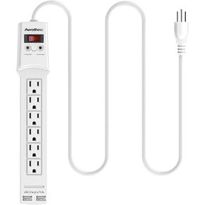 6-Outlet Surge Protector Power Strip with 2 USB Ports - ETL, 900 Joules, 5-Foot Extension Cord (1875W/15A), Overload Protection, Black
