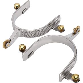 Jeanoko Horse Spurs Western Stainless Steel Riding Horse Roping Spurs with Brass Gear for Men with Brass Buckle and Gear Decoration Spurs for Boots Men Boot Spurs for Cowboy Boots