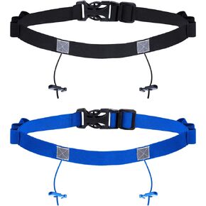 JOVITEC 2 Pieces Race Number Belt with 6 Gel Loops for Running Cycling Triathlon Marathon (Black and Blue)