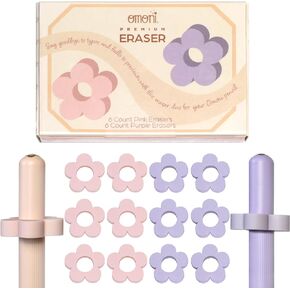 OMONI Pencil Top Erasers 0.39'' Diameter Slide-to-Body Design,12 Pack, Daisy Cap Erasers in Pink and Purple, Cute Fun Erasers Toppers, Home Office, Classroom Essentials, Fits OMONI Dual Pen & Pencil