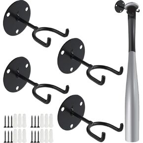 TIHOOD 4PCS Baseball Bat Holder Black Vertical Baseball Bat Wall Mount Display Stand Baseball Bat Wall Mount Storage Baseball Holder Baseball Bat Rack for Man Cave Decor Sport Memorabilia Ball Storage