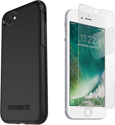 OtterBox Symmetry Series Case for iPhone SE 3rd Gen (2022), iPhone SE 2nd (2020), iPhone 8, iPhone 7 (NOT Plus) w/Tempered Glass Screen Protector, Bundle - Bulk Packaging - Black in Saudi Arabia