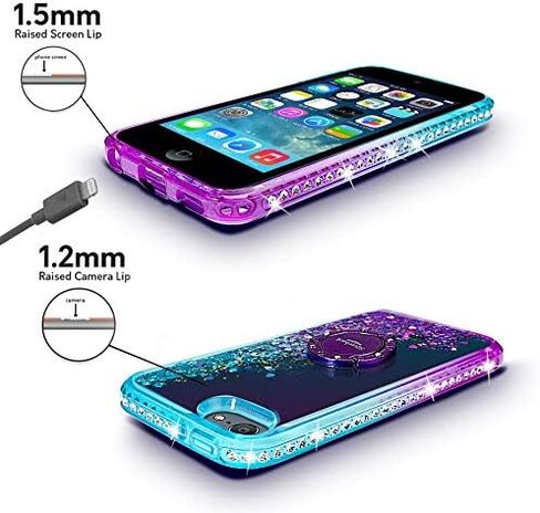 iPod Touch 7 Case, iPod Touch 6 Case, iPod Touch 5 Case, Silverback Girls Women Moving Liquid Holographic Glitter Case with Kickstand,Bling Diamond Case for Apple iPod Touch 6th / 5th 7th Gen -PR in Saudi Arabia