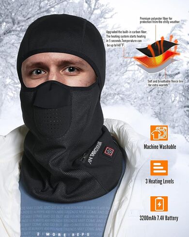 ANTARCTICA GEAR Heated Balaclava Face Ski Mask Windproof Warm Heating Hat for Motorcycle Riding Women Men in Saudi Arabia