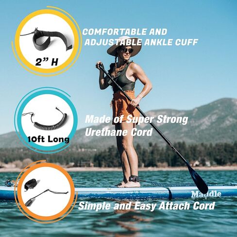 SUP Leash 10 Foot Coiled Stand Up Paddle Board Surfboard Leash Stay on Board Ankle Strap, Black in Saudi Arabia
