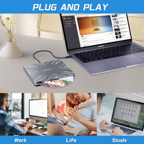 NOLYTH محرك أقراص DVD خارجي USB 3.0 بفتحة محمولة لقرص CD/DVD ROM ناسخ أقراص CD DVD+/-RW، مشغل DVD نحيف لقارئ الكمبيوتر المحمول Wirter Disk Drive MacBook Desktop PC Windows11 in Kuwait
