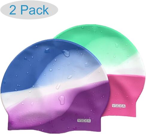 Vsidea Silicone Swim Caps, 2 Pack Durable Comfortable Adult Swimming Cap Elastomeric for Women Man Short Hair Long Hair in Saudi Arabia
