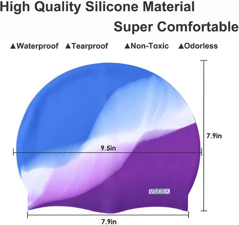 Vsidea Silicone Swim Caps, 2 Pack Durable Comfortable Adult Swimming Cap Elastomeric for Women Man Short Hair Long Hair in Saudi Arabia