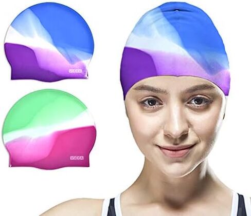 Vsidea Silicone Swim Caps, 2 Pack Durable Comfortable Adult Swimming Cap Elastomeric for Women Man Short Hair Long Hair in Saudi Arabia