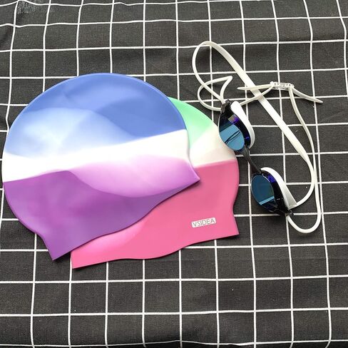 Vsidea Silicone Swim Caps, 2 Pack Durable Comfortable Adult Swimming Cap Elastomeric for Women Man Short Hair Long Hair in Saudi Arabia