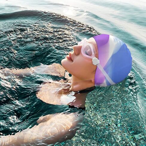 Vsidea Silicone Swim Caps, 2 Pack Durable Comfortable Adult Swimming Cap Elastomeric for Women Man Short Hair Long Hair in Saudi Arabia