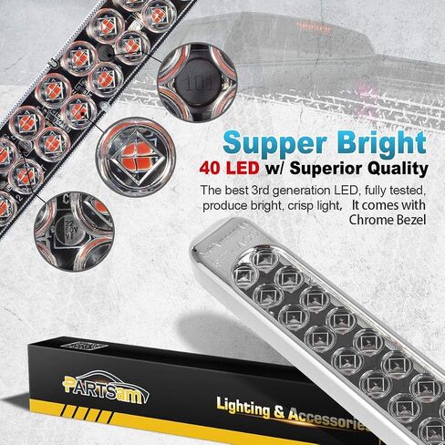 بارتسام 2 قطعة 17 بوصة أحمر LED شاحنة مقطورة ضوء شريط 40 LED عدسة واضحة، أحمر شفاف 17 بوصة LED مختومة مقاومة للماء توقف بدوره الذيل الفرامل S/T/T تحديد علامة التخليص 3RD شريط ضوء الفرامل الثالث in Kuwait