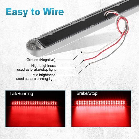 بارتسام 2 قطعة 17 بوصة أحمر LED شاحنة مقطورة ضوء شريط 40 LED عدسة واضحة، أحمر شفاف 17 بوصة LED مختومة مقاومة للماء توقف بدوره الذيل الفرامل S/T/T تحديد علامة التخليص 3RD شريط ضوء الفرامل الثالث in Kuwait