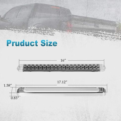 بارتسام 2 قطعة 17 بوصة أحمر LED شاحنة مقطورة ضوء شريط 40 LED عدسة واضحة، أحمر شفاف 17 بوصة LED مختومة مقاومة للماء توقف بدوره الذيل الفرامل S/T/T تحديد علامة التخليص 3RD شريط ضوء الفرامل الثالث in Kuwait