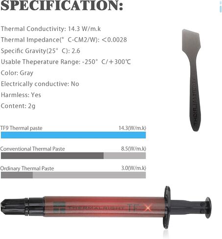 معجون حراري Thermalright TFX 2g، المعجون الحراري عالي الأداء لتبريد جميع المعالجات، معجون المشتت الحراري عالي المتانة 14.3 وات/م. بطاقات الرسومات والمشتتات الحرارية في أجهزة الكمبيوتر وأجهزة التحكم in Saudi Arabia