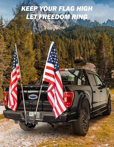 joytutus عقبة جبل حامل عمود العلم لأجهزة الاستقبال القياسية 2 بوصة، يناسب شاحنة rv سيارات الدفع الرباعي بيك اب مقطورة العربة، جبل القطب المزدوج العلم مع استقبال عقبة in Kuwait