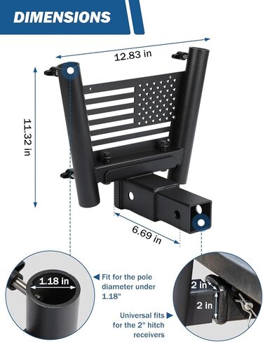 joytutus عقبة جبل حامل عمود العلم لأجهزة الاستقبال القياسية 2 بوصة، يناسب شاحنة rv سيارات الدفع الرباعي بيك اب مقطورة العربة، جبل القطب المزدوج العلم مع استقبال عقبة in Kuwait