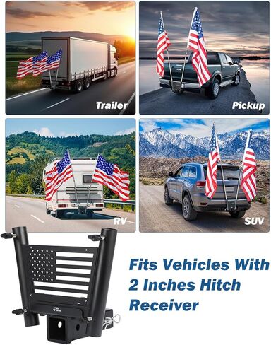 joytutus عقبة جبل حامل عمود العلم لأجهزة الاستقبال القياسية 2 بوصة، يناسب شاحنة rv سيارات الدفع الرباعي بيك اب مقطورة العربة، جبل القطب المزدوج العلم مع استقبال عقبة in Kuwait