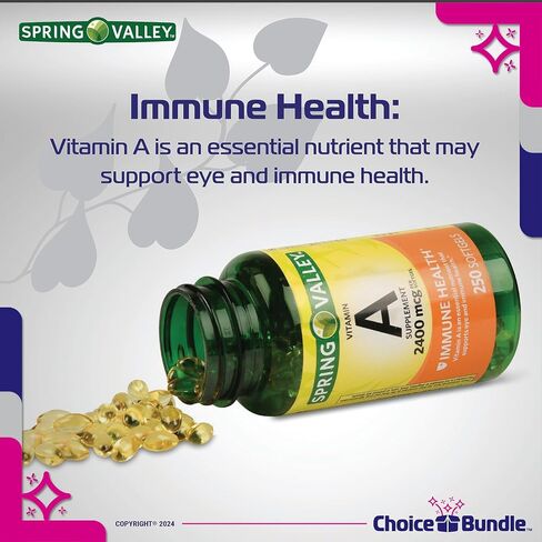 Spring Valley Vitamin A Softgels, 2400 mcg Choice Bundle 250 Count + Vitamin Vitality Guide and Pill Container (3 Items)! in Saudi Arabia
