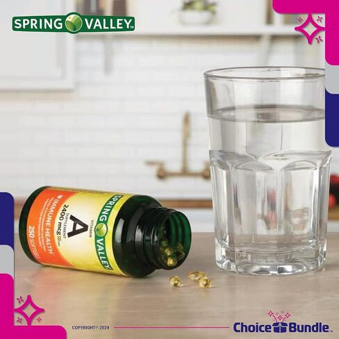 Spring Valley Vitamin A Softgels, 2400 mcg Choice Bundle 250 Count + Vitamin Vitality Guide and Pill Container (3 Items)! in Saudi Arabia