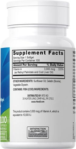 Rite Aid, Natural Vitamin A 10000IU, 100 Count in Kuwait