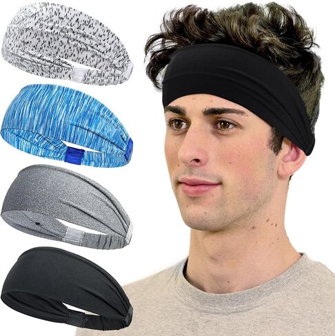 عصابة رأس للجري للرجال من 4 قطع، عصابة رأس ناعمة قابلة للتمدد، عصابة رأس رياضية للجري وركوب الدراجات وكرة السلة واليوجا وتمارين اللياقة البدنية قابلة للتمدد للجنسين in Kuwait