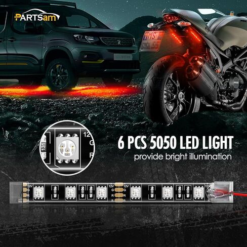 بارتسام 4.5 بوصة أحمر للدراجات النارية LED بدوره إشارة الفرامل شريط الضوء، IP68 مقاوم للماء العالمي المرن للدراجات النارية بدوره إشارة الفرامل الثالثة النهار الجري الخفيف لمقطورة الدراجات النارية ATV، 2 حزمة in Saudi Arabia