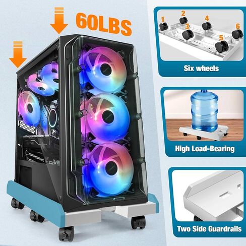حامل كمبيوتر كبير الحجم من Seloom، حامل برج كمبيوتر قابل للتعديل مع 6 عجلات دوارة، حامل برج كمبيوتر محمول عالي التحمل، حامل سطح المكتب يناسب معظم مكاتب ألعاب الكمبيوتر in Kuwait
