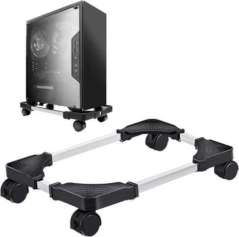 Mobile CPU Stand,Adjustable Mobile CPU Stand with 4 Rolling Caster Wheels,Pc Floor Riser Stand,Computer Tower Stand Fits Most PC Under Desk - Black in Saudi Arabia