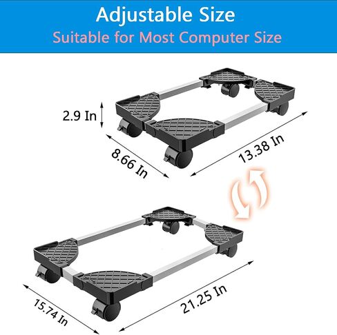 Mobile CPU Stand,Adjustable Mobile CPU Stand with 4 Rolling Caster Wheels,Pc Floor Riser Stand,Computer Tower Stand Fits Most PC Under Desk - Black in Saudi Arabia