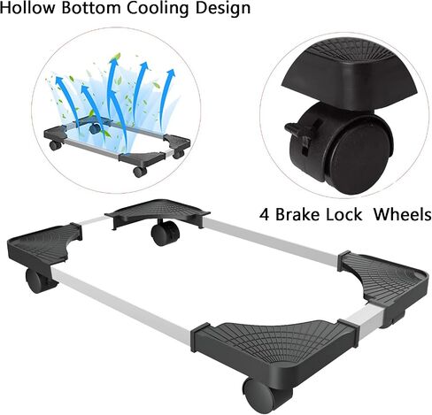 Mobile CPU Stand,Adjustable Mobile CPU Stand with 4 Rolling Caster Wheels,Pc Floor Riser Stand,Computer Tower Stand Fits Most PC Under Desk - Black in Saudi Arabia