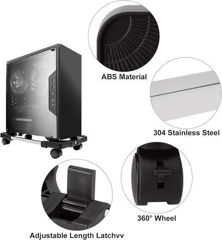 Mobile CPU Stand,Adjustable Mobile CPU Stand with 4 Rolling Caster Wheels,Pc Floor Riser Stand,Computer Tower Stand Fits Most PC Under Desk - Black in Saudi Arabia