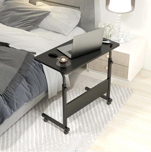 SogesHome 23.6inches Adjustable Mobile Bed Table Portable Laptop Computer Stand Desks Cart Tray, Black in Saudi Arabia
