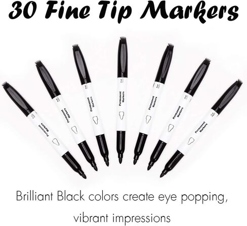 قلم تحديد دائم، مجموعة أقلام تحديد دائمة ذات طرف رفيع باللون الأسود لكتابة علامات الخربشة، عدد 30 in Kuwait