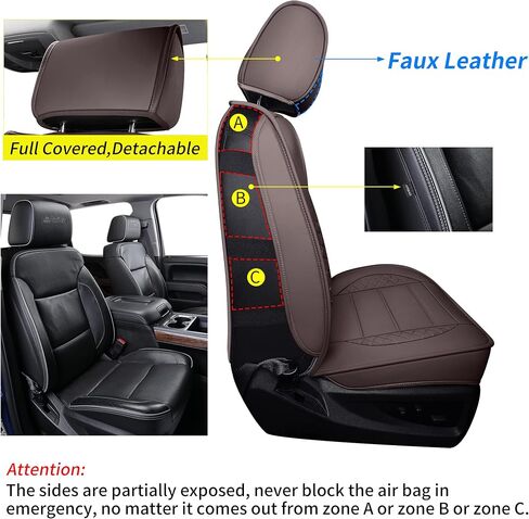 LUCKYMAN CLUB D04-S2-3 Silverado Seat Covers, Fit for 2007-2013 Chevy Silverado GMC Sierra 1500 2007-2014 2500/3500 HD Crew Cab with Water Proof Faux Leather(Full Set, Black) in Saudi Arabia