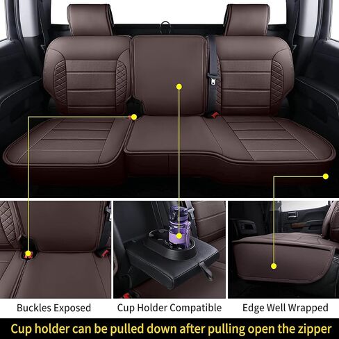 LUCKYMAN CLUB D04-S2-3 Silverado Seat Covers, Fit for 2007-2013 Chevy Silverado GMC Sierra 1500 2007-2014 2500/3500 HD Crew Cab with Water Proof Faux Leather(Full Set, Black) in Saudi Arabia