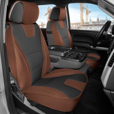 CAT® Edge Deluxe Car Seat Covers for Front Seats - Premium Brown Faux Leather Seat Covers for Cars with Universal Fit, Rugged Automotive Seat Covers for Trucks, Interior Seat Covers for SUV in Saudi Arabia