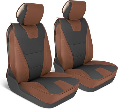 CAT® Edge Deluxe Car Seat Covers for Front Seats - Premium Brown Faux Leather Seat Covers for Cars with Universal Fit, Rugged Automotive Seat Covers for Trucks, Interior Seat Covers for SUV in Saudi Arabia